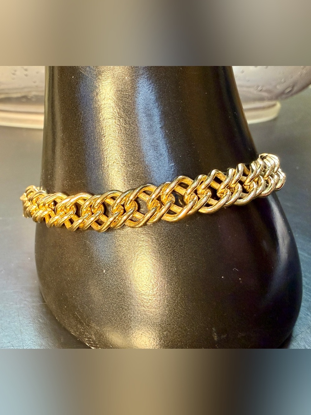Vintage Signed Monet Gold Tone Double Woven Link Chain Bracelet